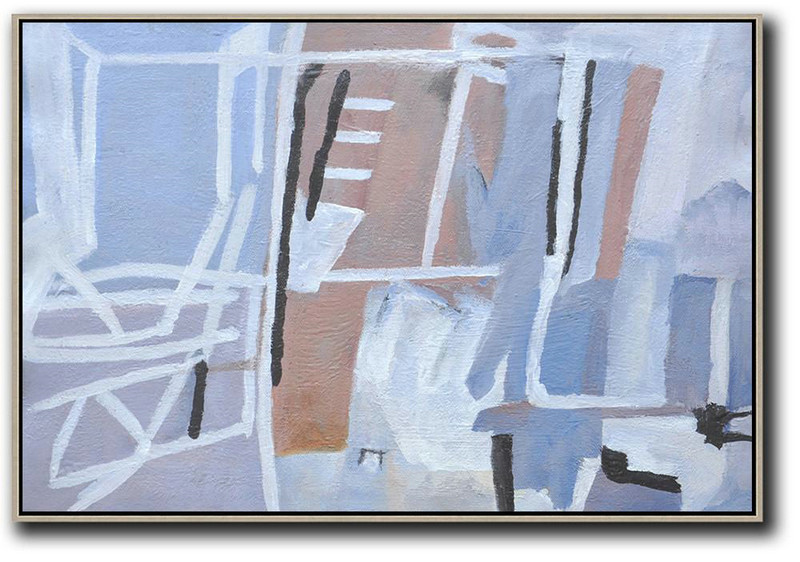 Large Abstract Painting,Horizontal Palette Knife Contemporary Art,Extra Large Canvas Art,Handmade Acrylic Painting,Nude,White,Blue.etc